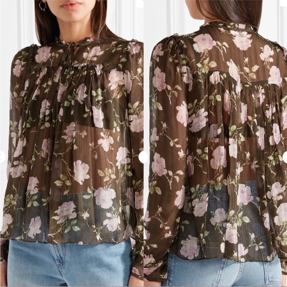 Ulla Johnson Floral Silk Ruffle Long Sleeve Top